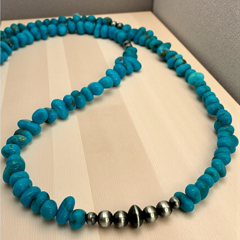 Sterling Silver Sleeping Beauty Turquoise & Navajo Pearl Necklace – 18”